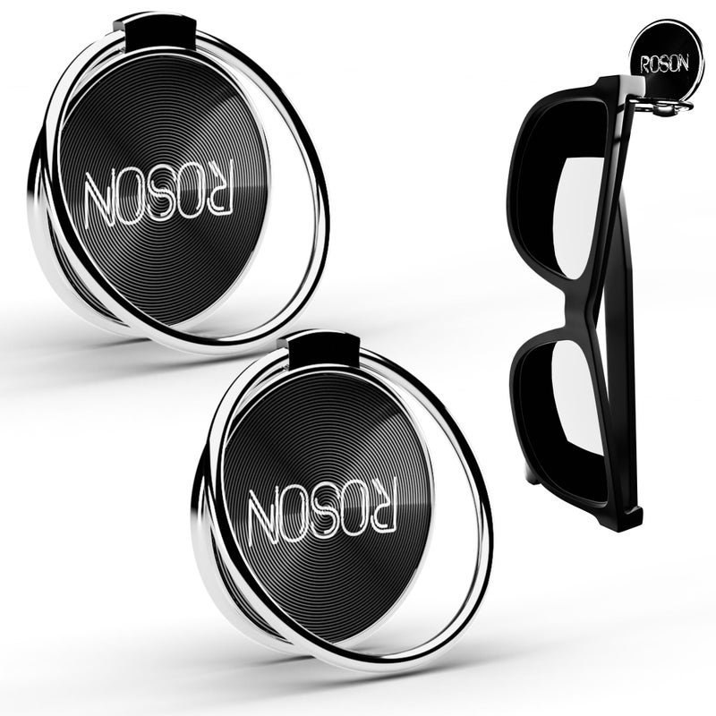 ROSON Sunglass Holder for Car Dash Sunglasses Clip Premium Metal-Alloy Glasses Eyeglass Holder Truck Car Accessories for Women Man - Any Surface You Need - Silver Black (2 Pack) - Image 1